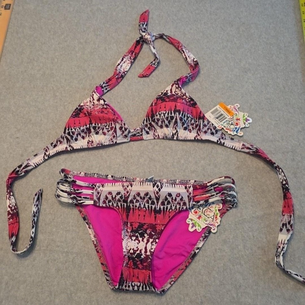 BECCA By Rebecca Virtue Bikini S Pink Ikat Tribal Triangle Halter Strappy 2pc